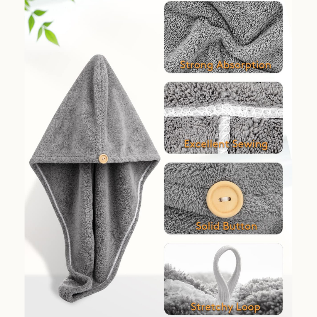 Microfiber Hair Drying Cap – 2 PCS