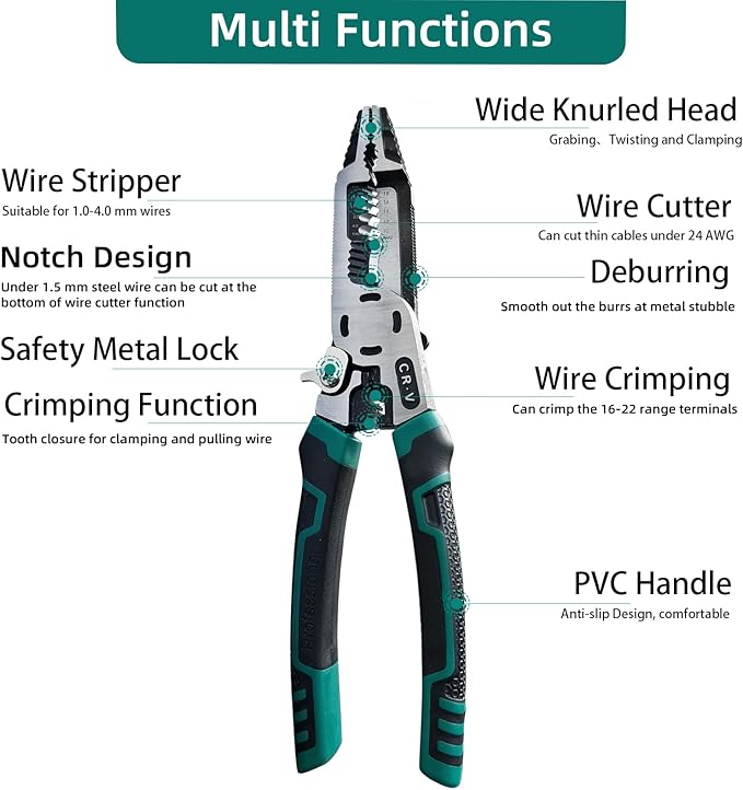 15 IN 1 Wire Stripper Tool,Wire Strippers,Cable Cutters,CR-V Multifunctional