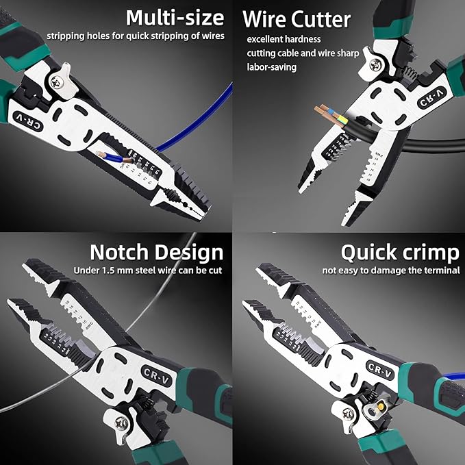 15 IN 1 Wire Stripper Tool,Wire Strippers,Cable Cutters,CR-V Multifunctional