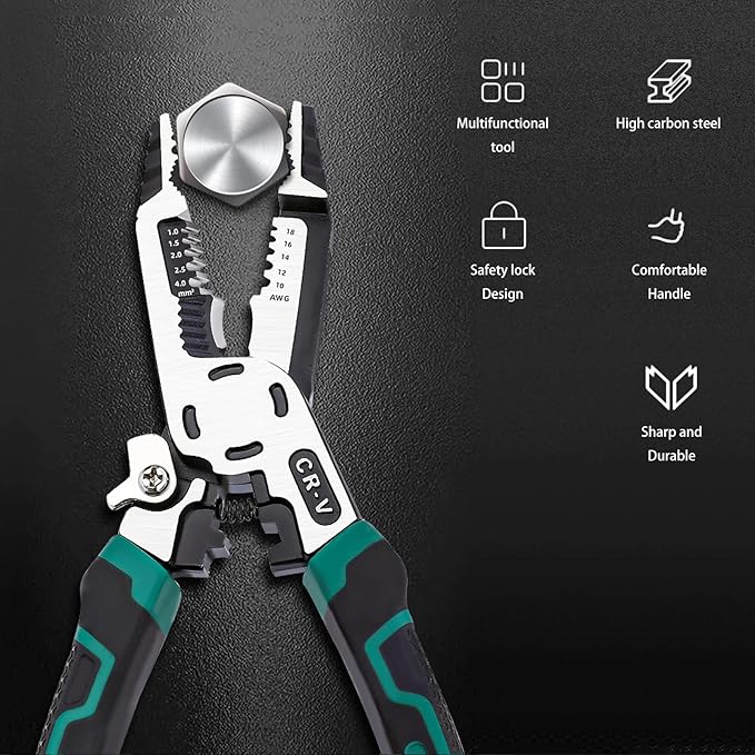 15 IN 1 Wire Stripper Tool,Wire Strippers,Cable Cutters,CR-V Multifunctional